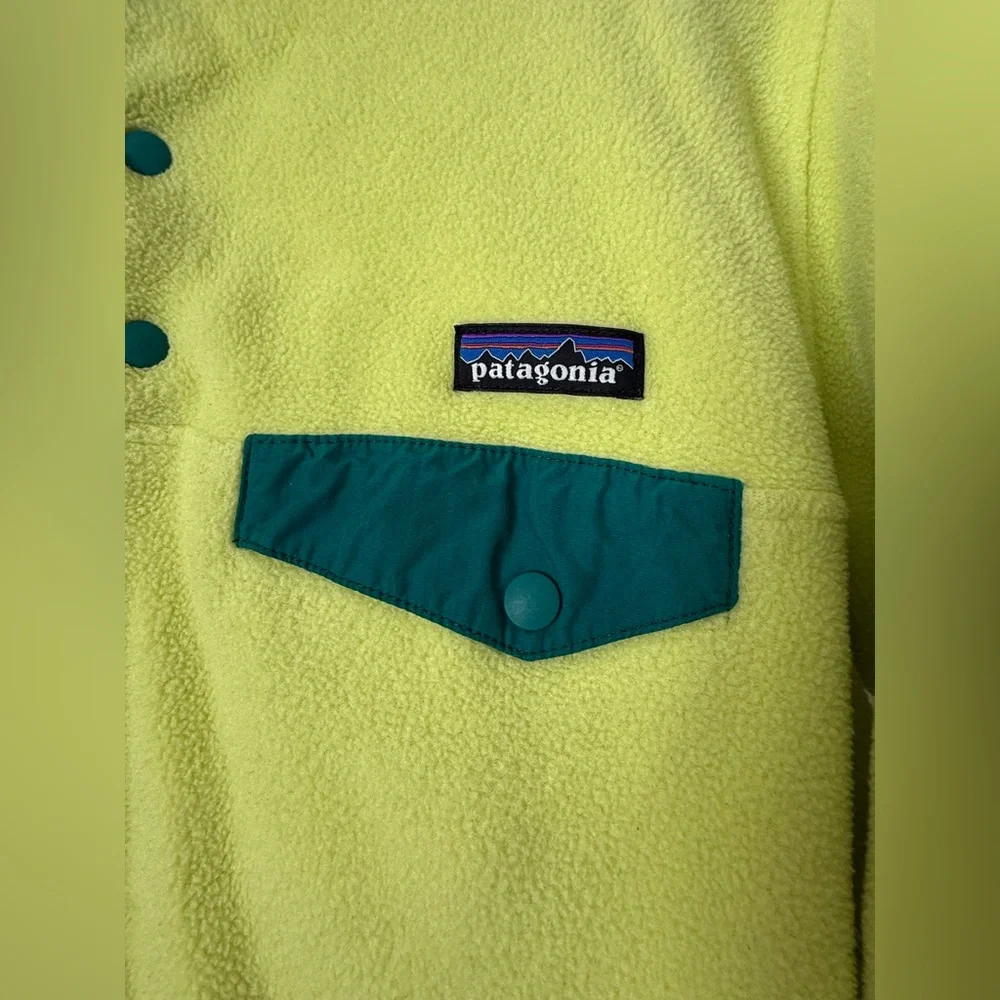 Patagonia Neon Yellow Fleece Pullover with Teal Accents